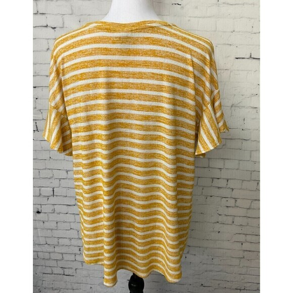 A New Day Womens Shirt Yellow White Stripe Flutter SleeveTop Size L N2 - Picture 5 of 11